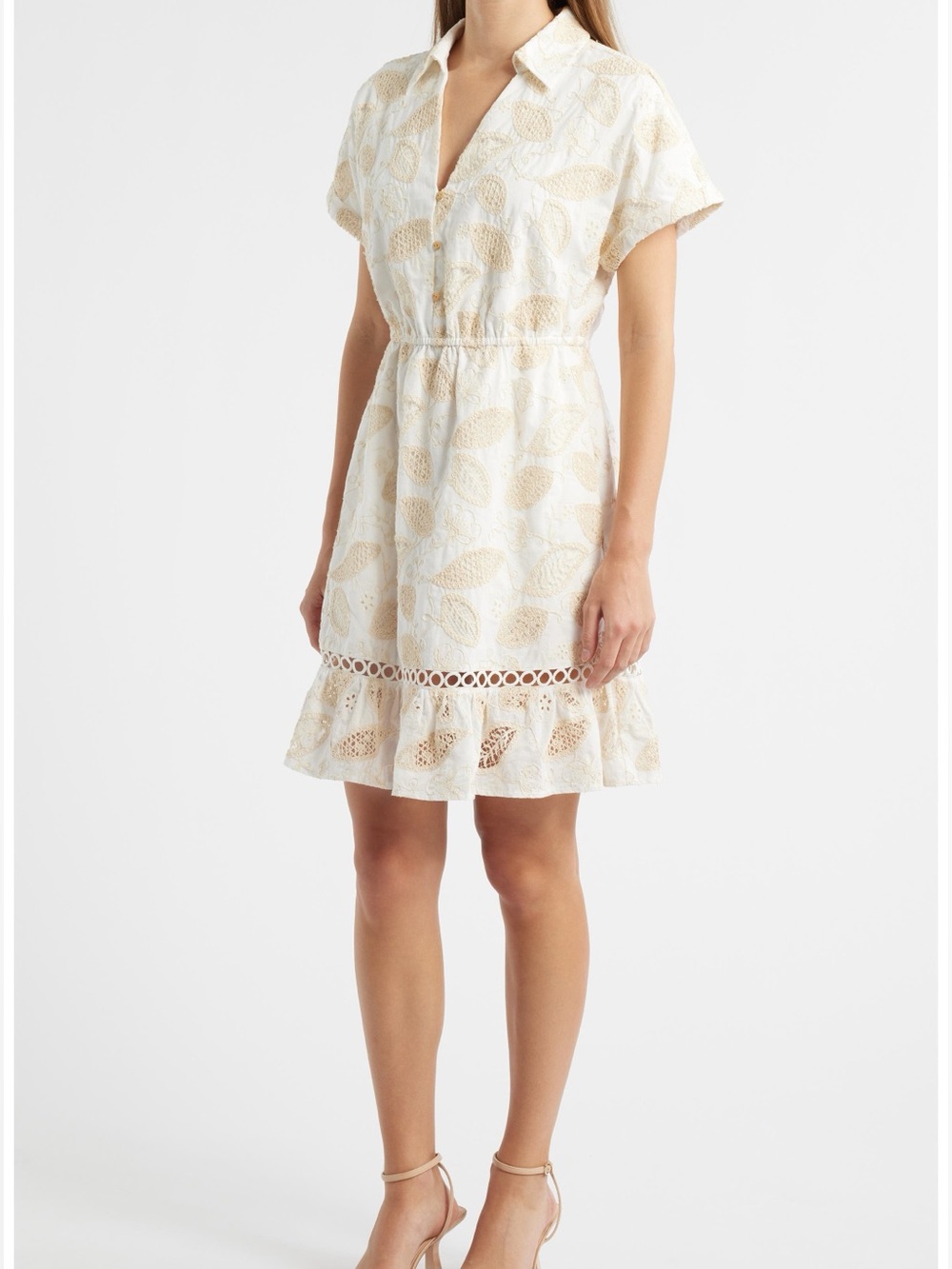 NEW Sam Edelman Embroidered Eyelet Shirtdress White Ivory Short, Size 6